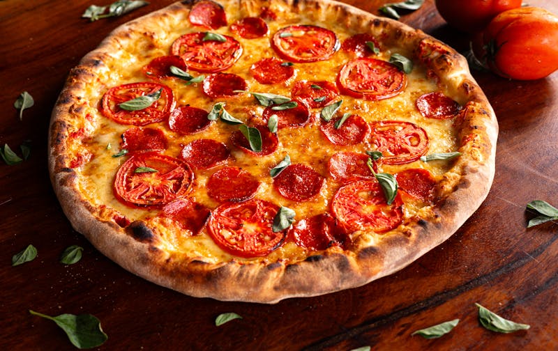 Pepperoni pizza fresh from the oven