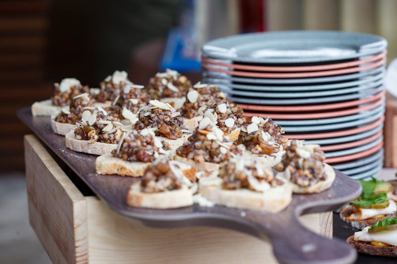 Pizza catering spread at a party